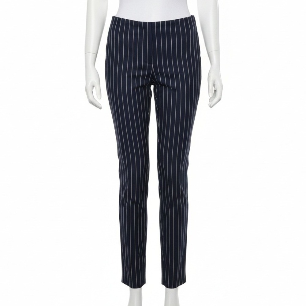 Rimless‎ Pinstripe Ankle Pants Size 4 Navy White Striped Career Office Chic Corp